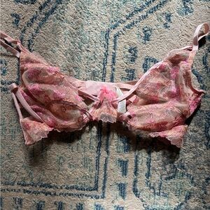 For Love And Lemons Pink Floral Lace Bra